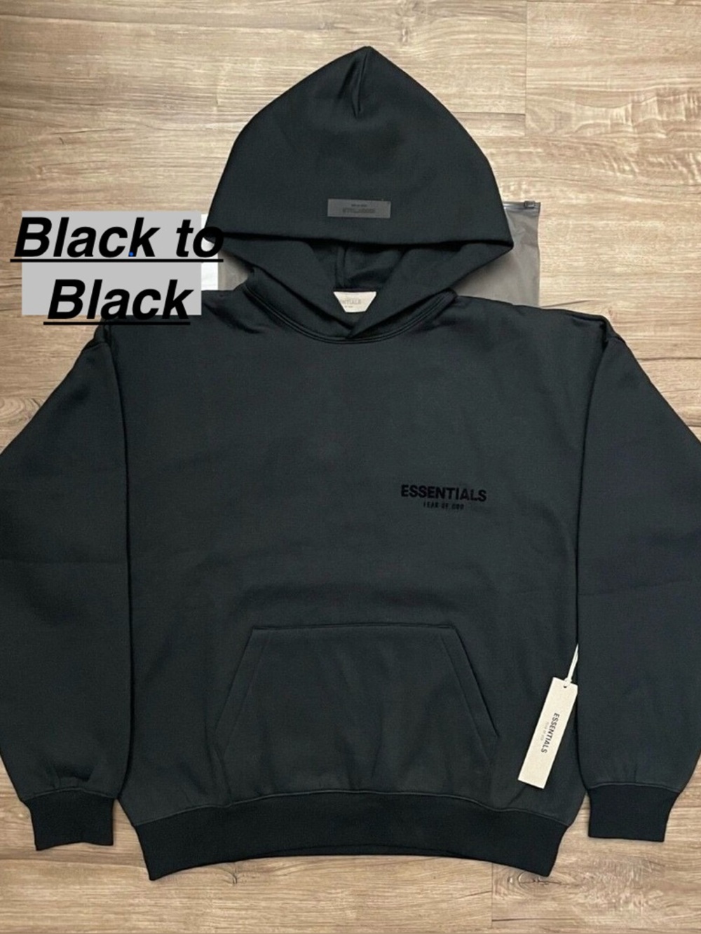 Essentials Men’s Black Hooded Pullover Sweatshirt